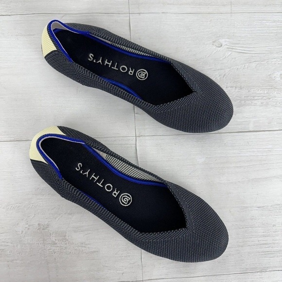 Rothy’s Ballet Flats Shoes Size 7.5 Citron Ribbon Stripe Gray Yellow Retired - Picture 13 of 13